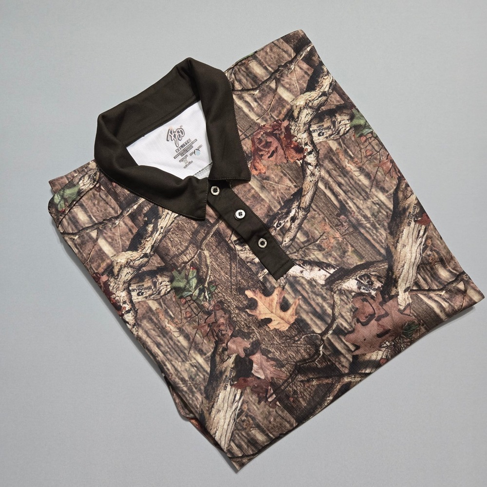 Boo Polo Shirt Mens 2XL Hunting Performance Moisture Wick Mossy Oak Camo